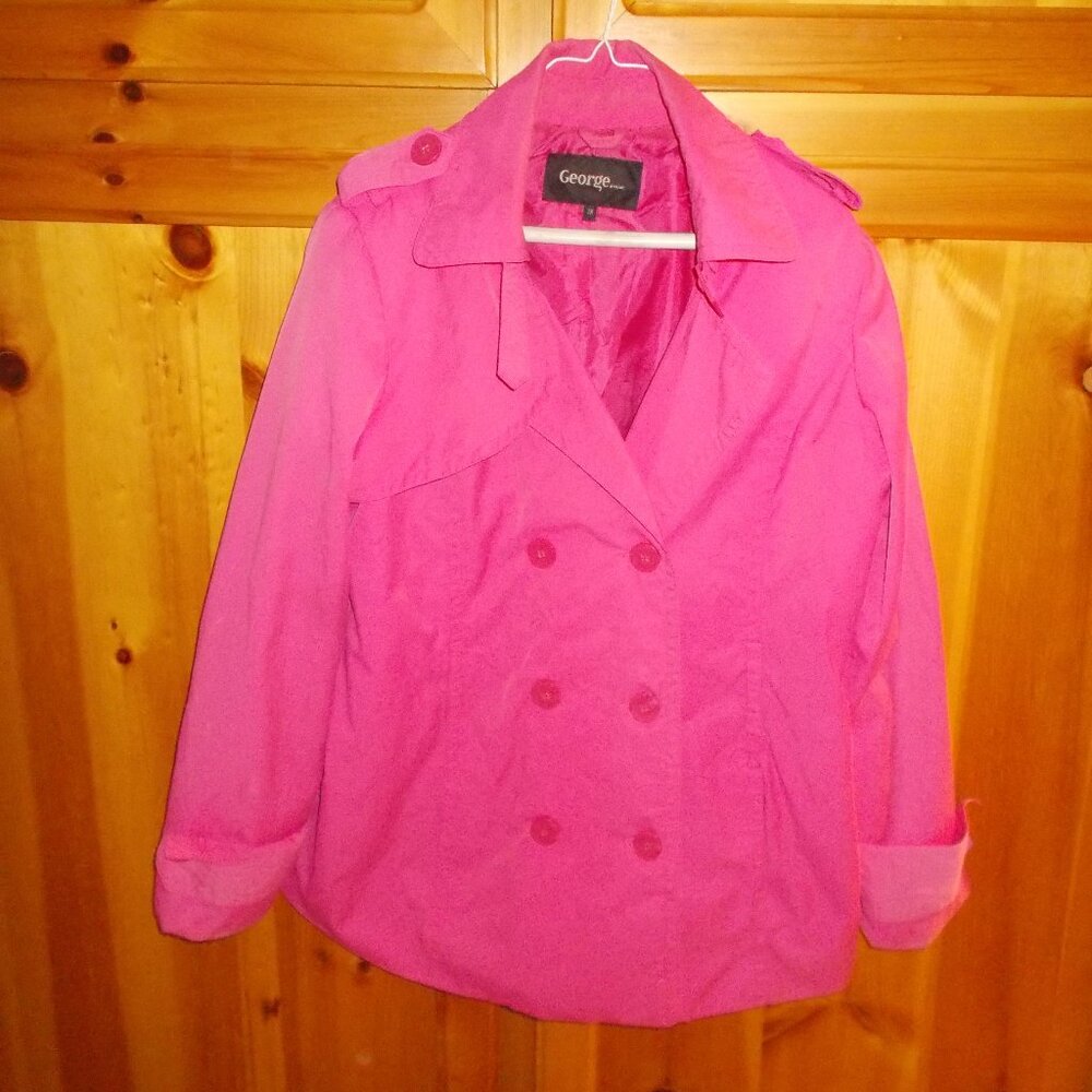 George hot pink short trench coat with belt in 1X, fits XL